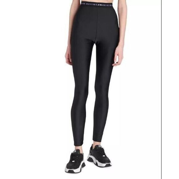 Versace Jeans Couture Women Sz 36 US 0 Black Sumatra Logo Waistband Leggings $20 - Picture 1 of 8
